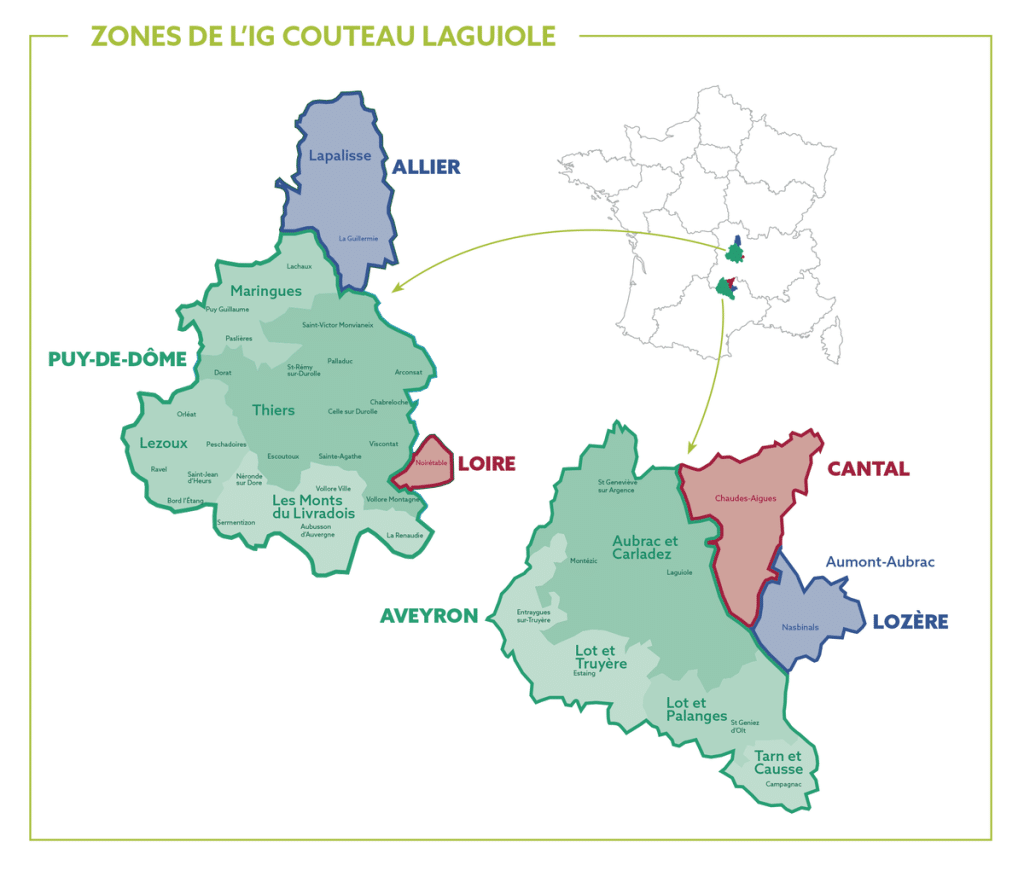 Zones de l'IG Couteau Laguiole